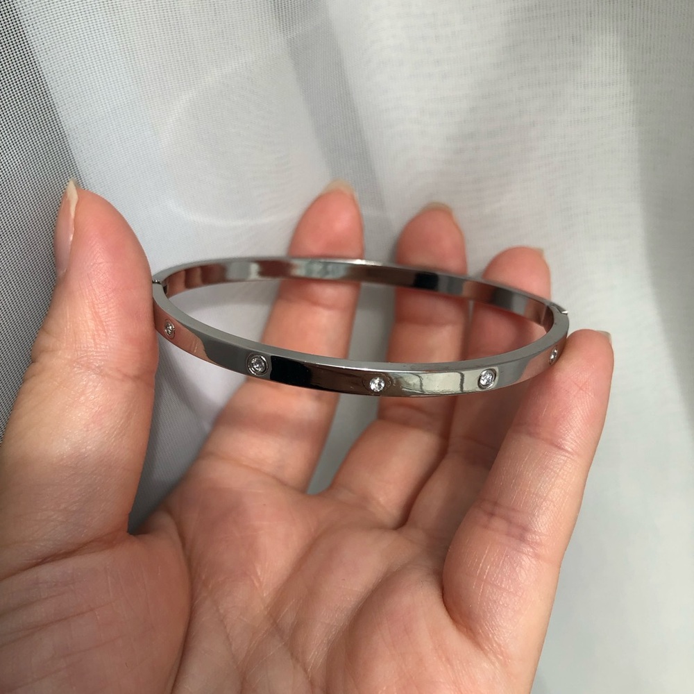 LOFT Silver Bangle Bracelet with Gem Accents